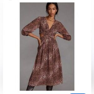 Ranna Gill Brown cut out animal‎ print Midi Dress